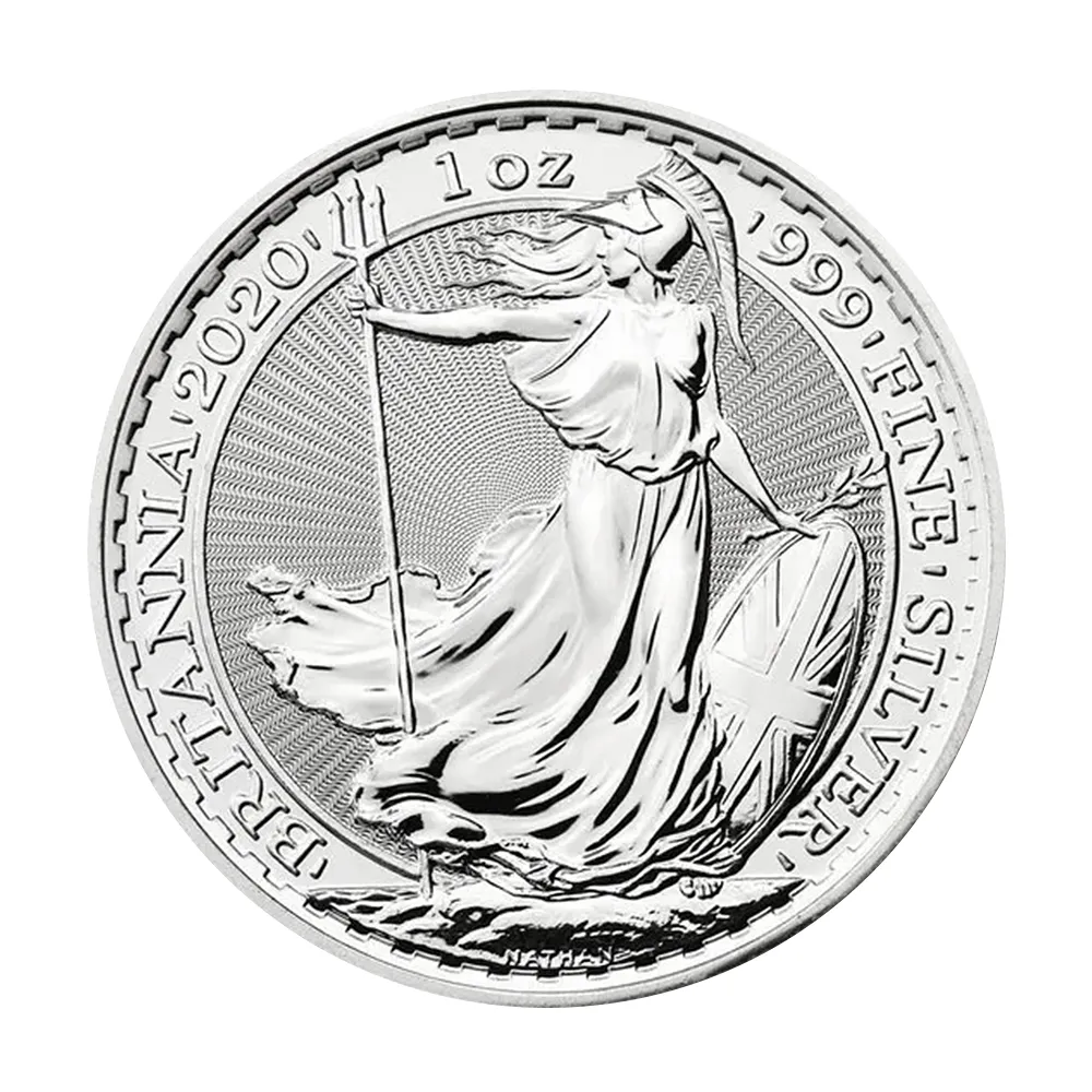地金型2：4387 イギリス  2020 エリザベス2世 ブリタニア 2ポンド 1オンス 銀貨 【1枚】 (コインケース付き)
