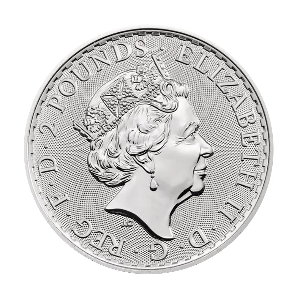 地金型3：4387 イギリス  2020 エリザベス2世 ブリタニア 2ポンド 1オンス 銀貨 【1枚】 (コインケース付き)