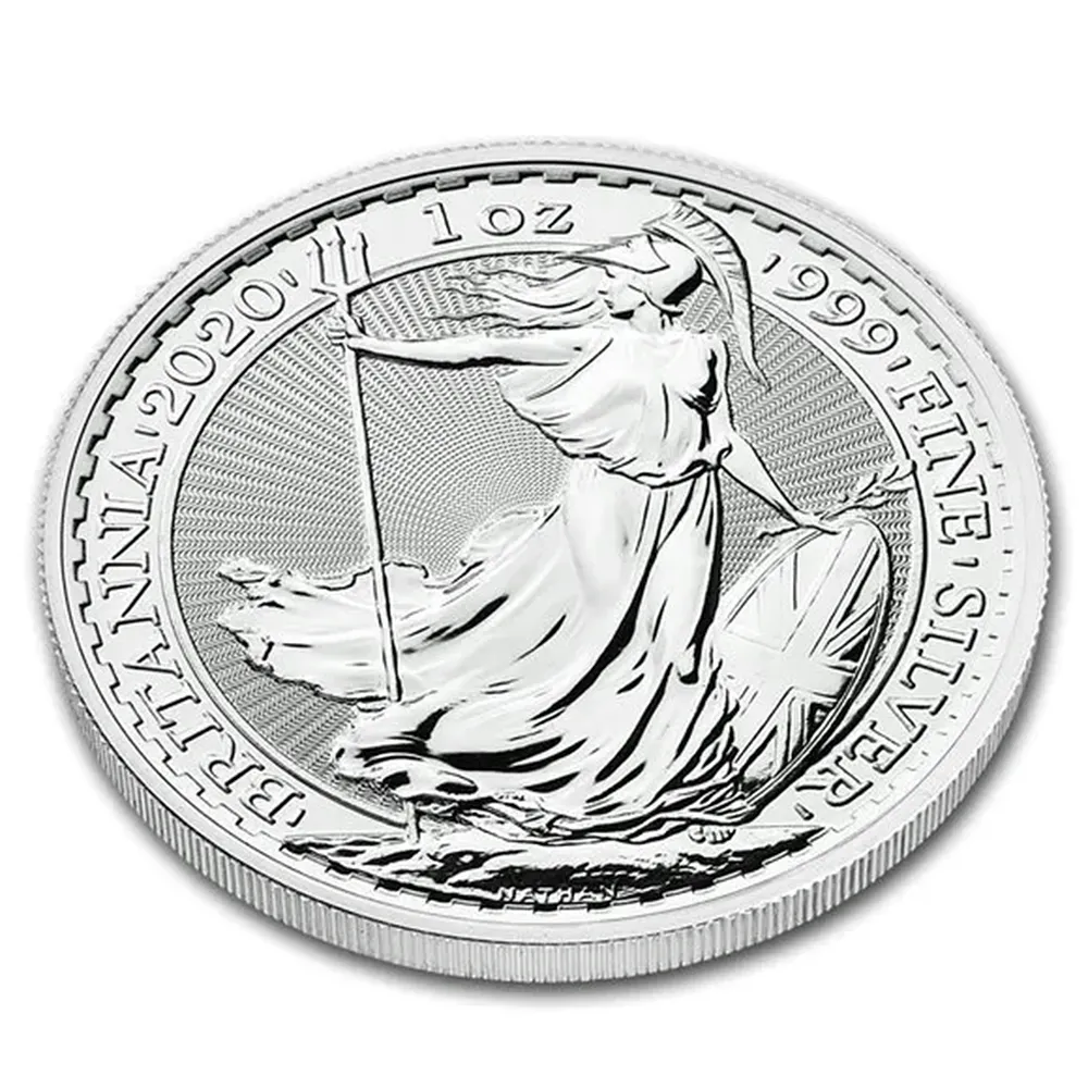 地金型4：4387 イギリス  2020 エリザベス2世 ブリタニア 2ポンド 1オンス 銀貨 【1枚】 (コインケース付き)