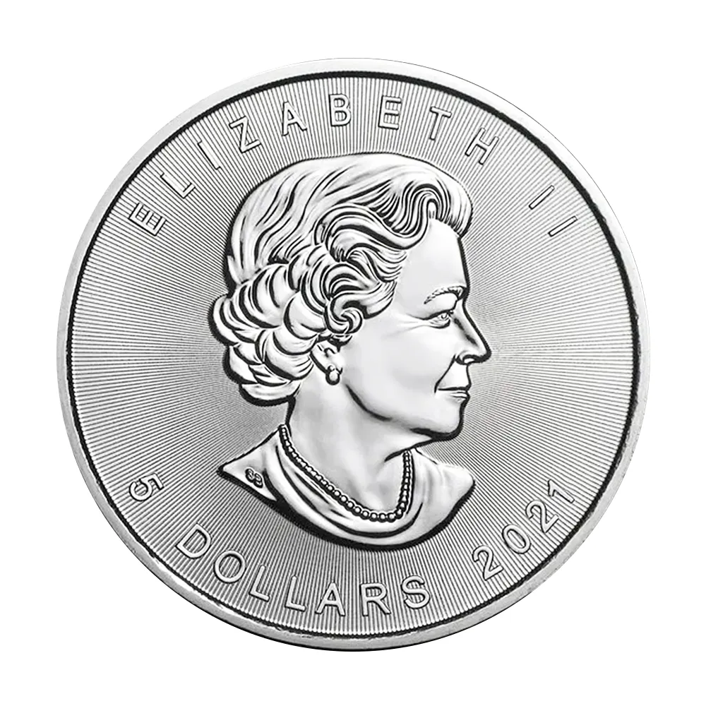 地金型3：521 カナダ 2021 メイプルリーフ 5ドル 1オンス 銀貨 【1枚】 (コインケース付き)