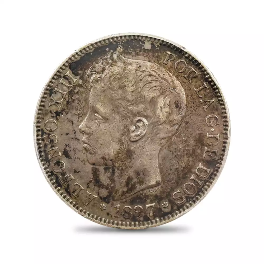 アンティークコイン2：2842 スペイン 1897-SG.V. アルフォンソ13世 5ペセタ銀貨 PCGS AU50