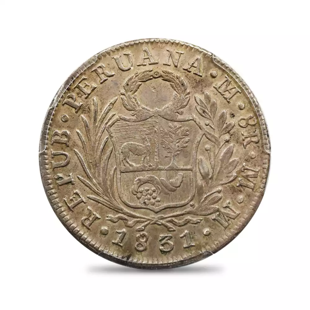 アンティークコイン3：2843 ペルー 1831-L.MM. リバティ 8レアル銀貨 PCGS AU53 KM-142.3