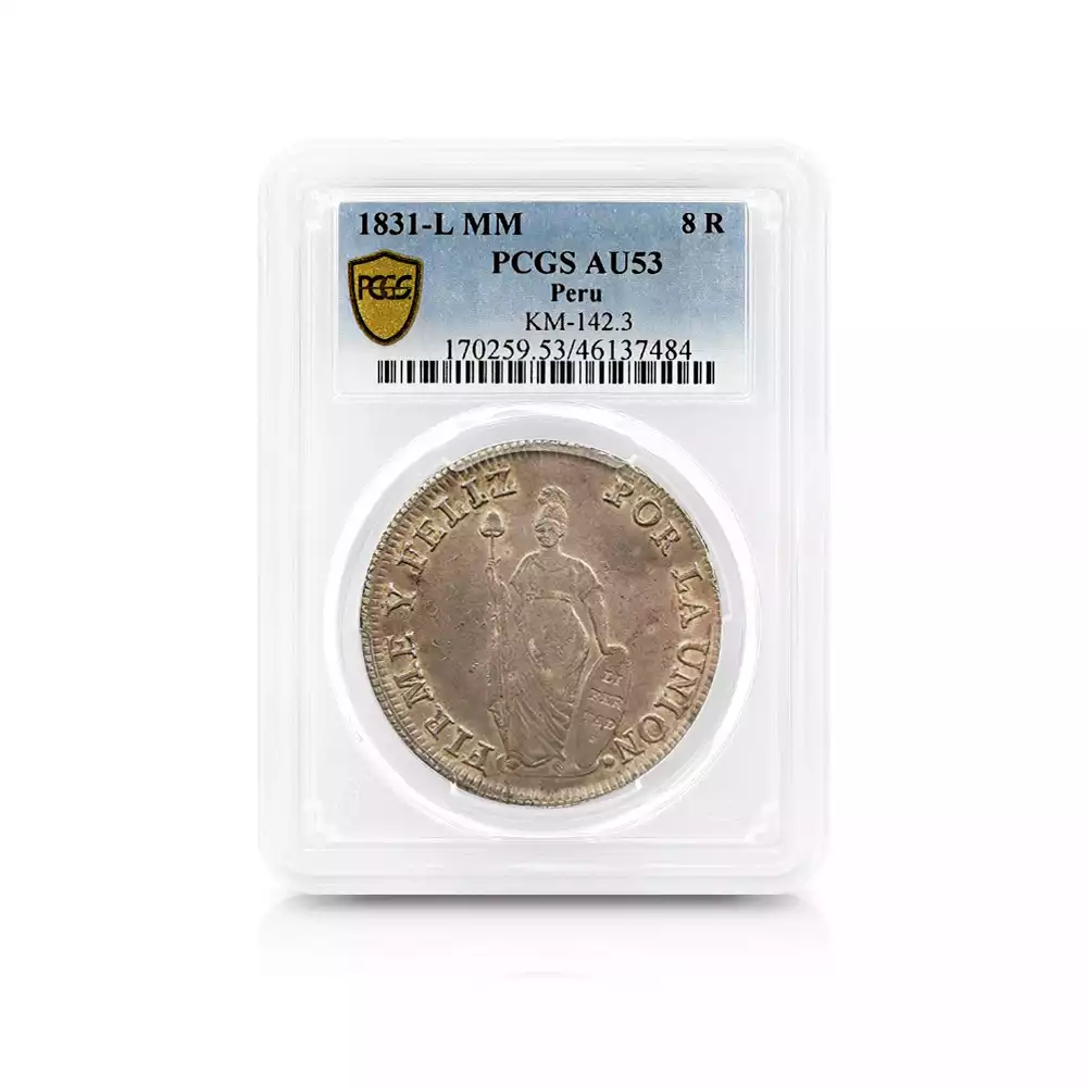 アンティークコイン4：2843 ペルー 1831-L.MM. リバティ 8レアル銀貨 PCGS AU53 KM-142.3