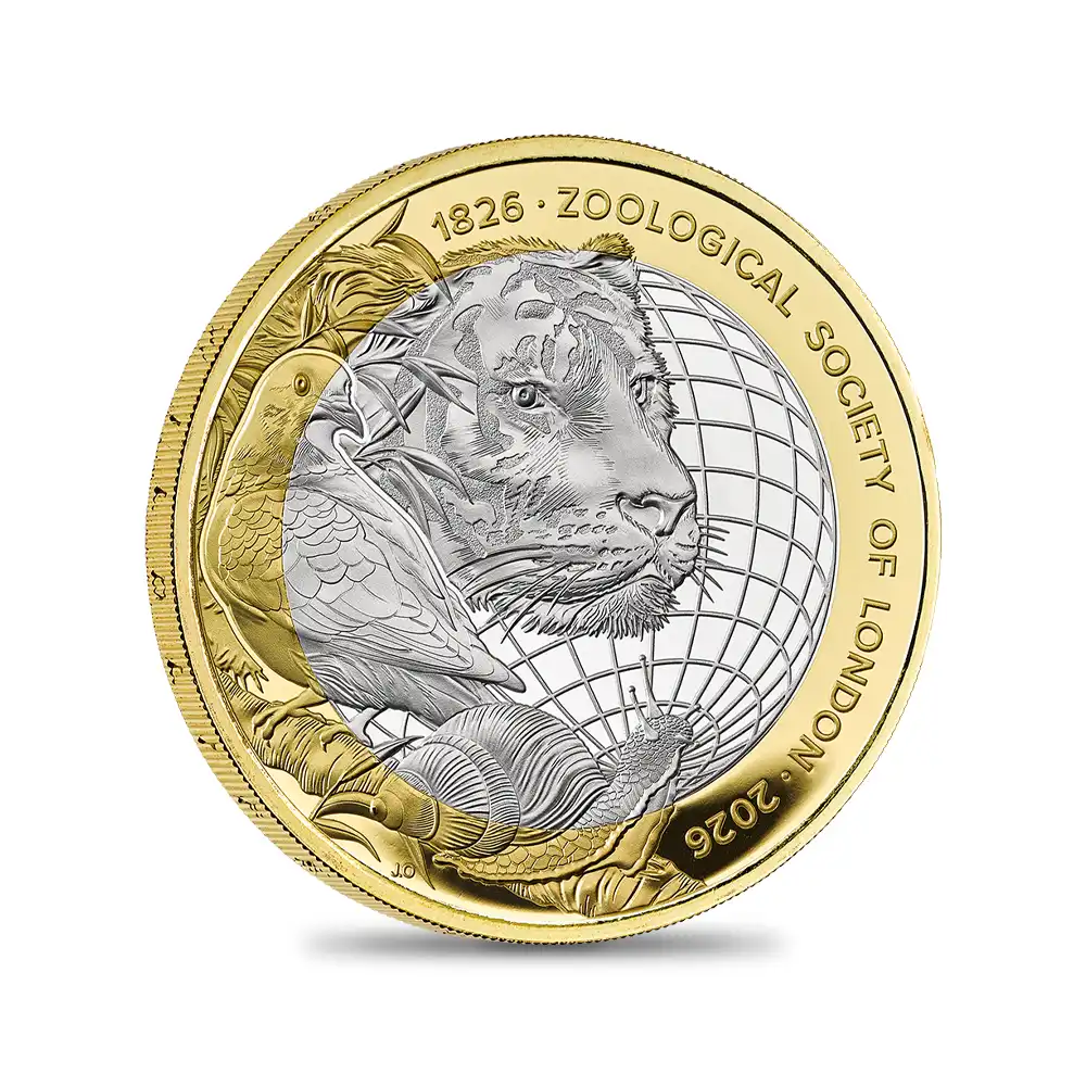 モダンコイン2:7100 イギリス 2026 チャールズ3世 ロンドン動物学会200周年記念 2ポンドプルーフ銀貨 金メッキ付 未鑑定 箱付き【ご予約承り品】