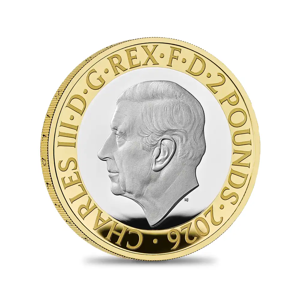 モダンコイン3:7100 イギリス 2026 チャールズ3世 ロンドン動物学会200周年記念 2ポンドプルーフ銀貨 金メッキ付 未鑑定 箱付き【ご予約承り品】