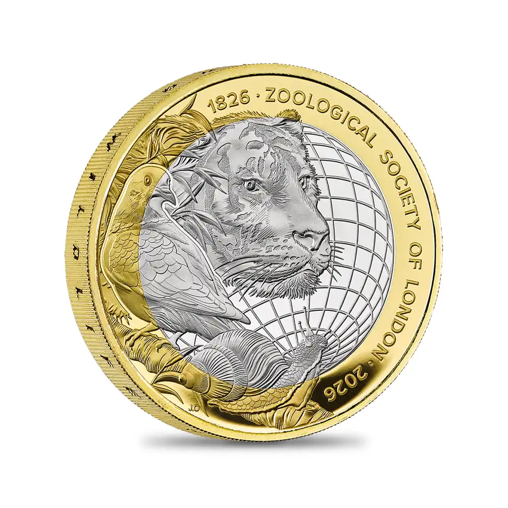 モダンコイン2:7101 イギリス 2026 チャールズ3世 ロンドン動物学会200周年記念 2ポンドプルーフピエフォー銀貨 金メッキ付 未鑑定 箱付き【ご予約承り品】