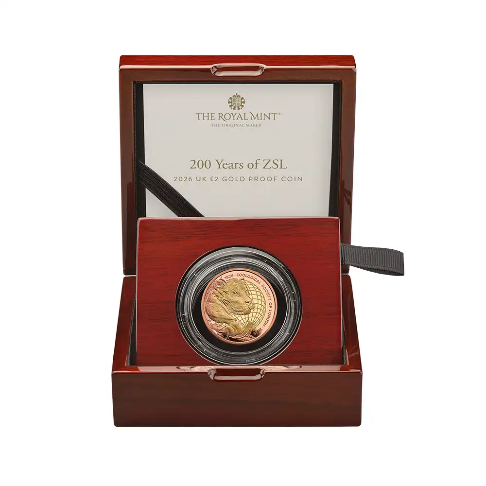 モダンコイン5:7102 イギリス 2026 チャールズ3世 ロンドン動物学会200周年記念 2ポンドプルーフ2色金貨 未鑑定 箱付き【ご予約承り品】