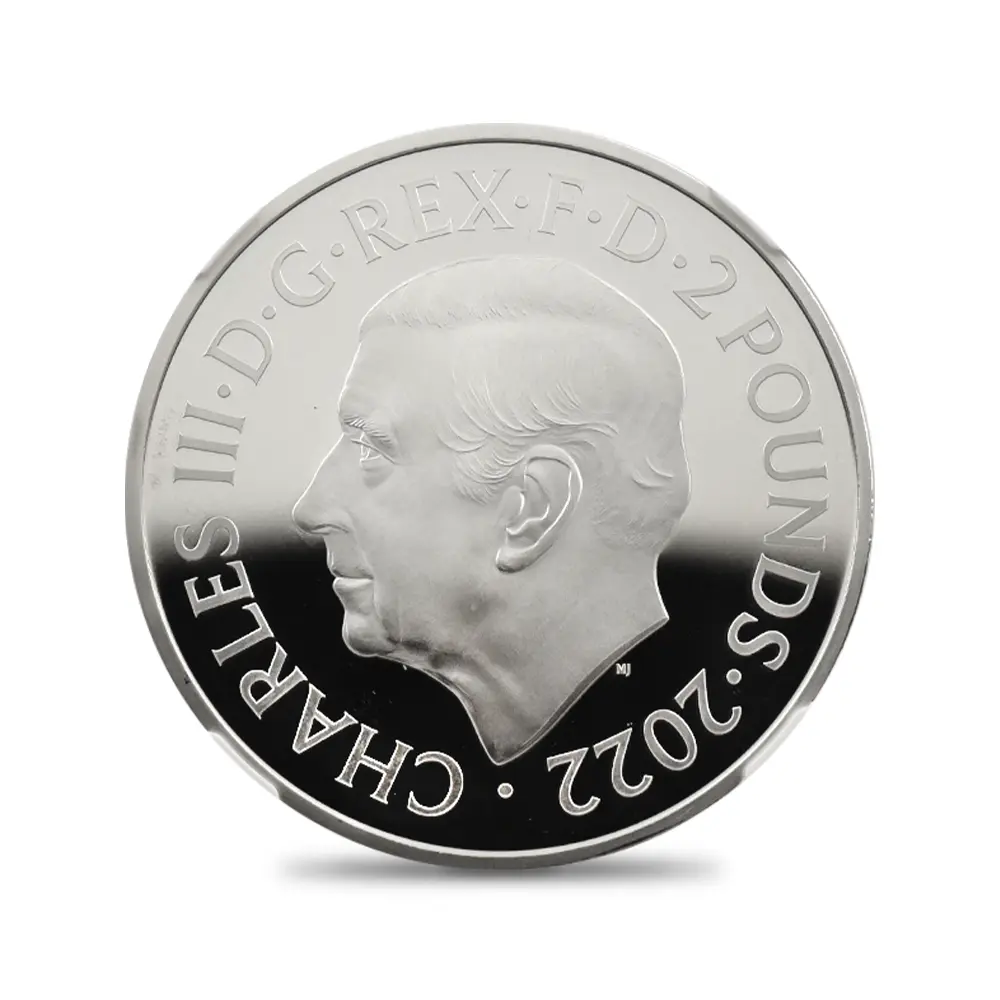 モダンコイン2：7099 イギリス 2023 チャールズ3世 「第1肖像」発行記念 2ポンド1オンス銀貨2枚セット マーティン・ジェニングス氏直筆サイン入り NGC PF70UC 箱付き
