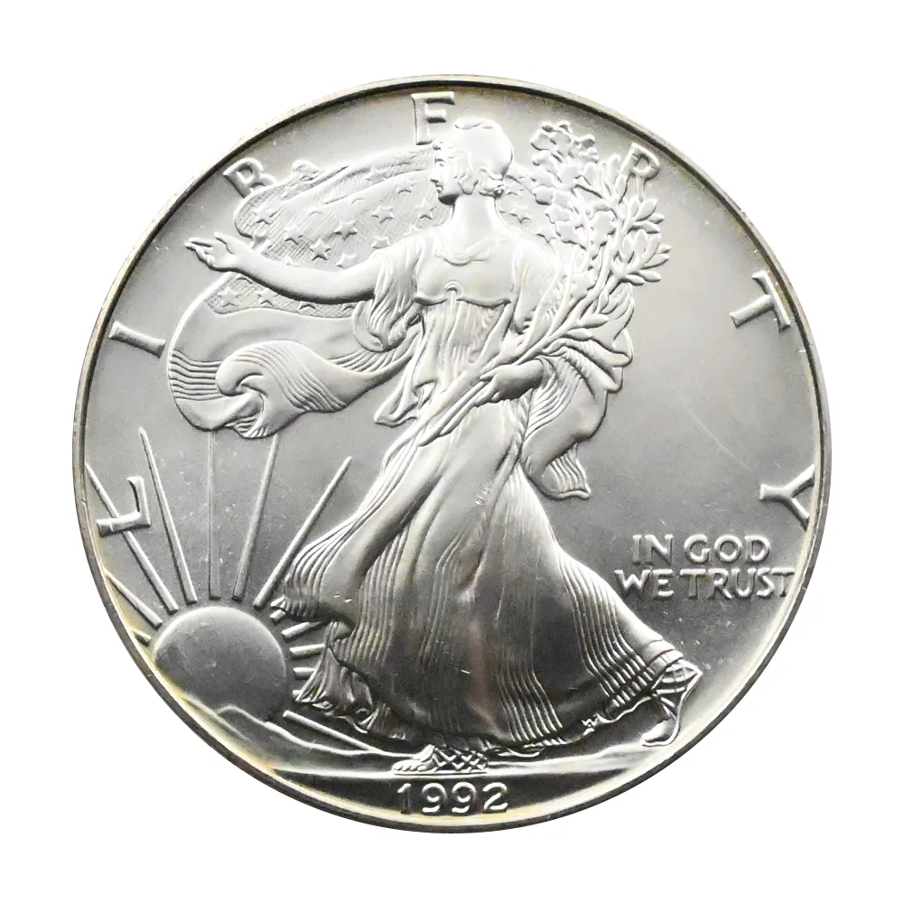 地金型2：4390 アメリカ 1992 イーグル 1ドル 1オンス 銀貨 【1枚】 (コインケース付き)