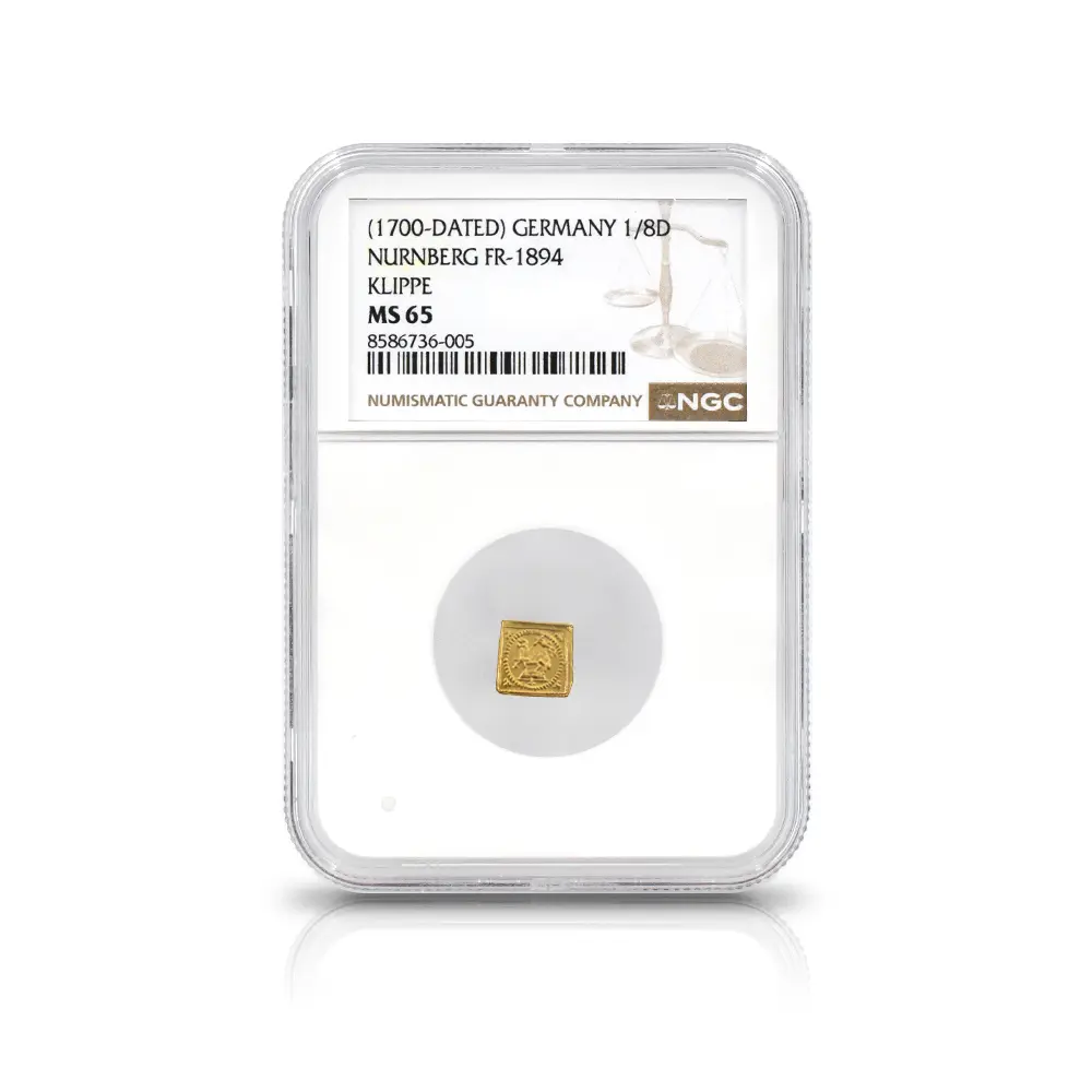 アンティークコイン4：7103 ドイツ ニュルンベルク 1700 神の子羊 1/8ダカット クリッペ(四角)金貨 NGC MS65 FR-1894