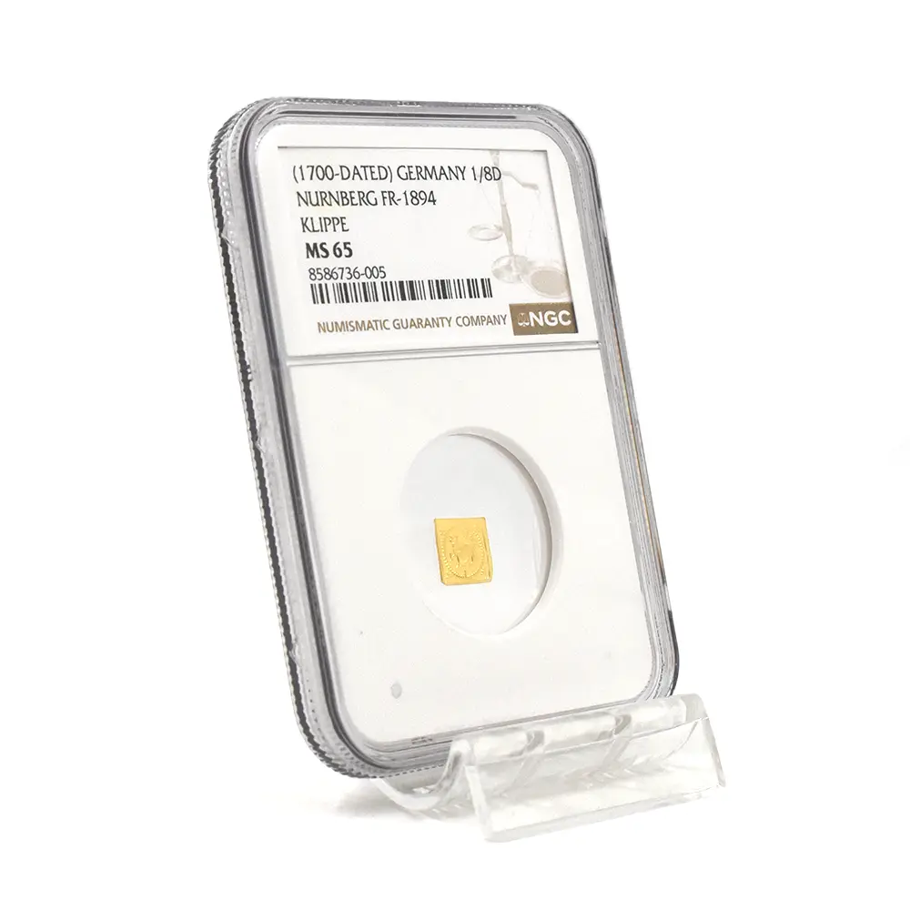 アンティークコイン6：7103 ドイツ ニュルンベルク 1700 神の子羊 1/8ダカット クリッペ(四角)金貨 NGC MS65 FR-1894