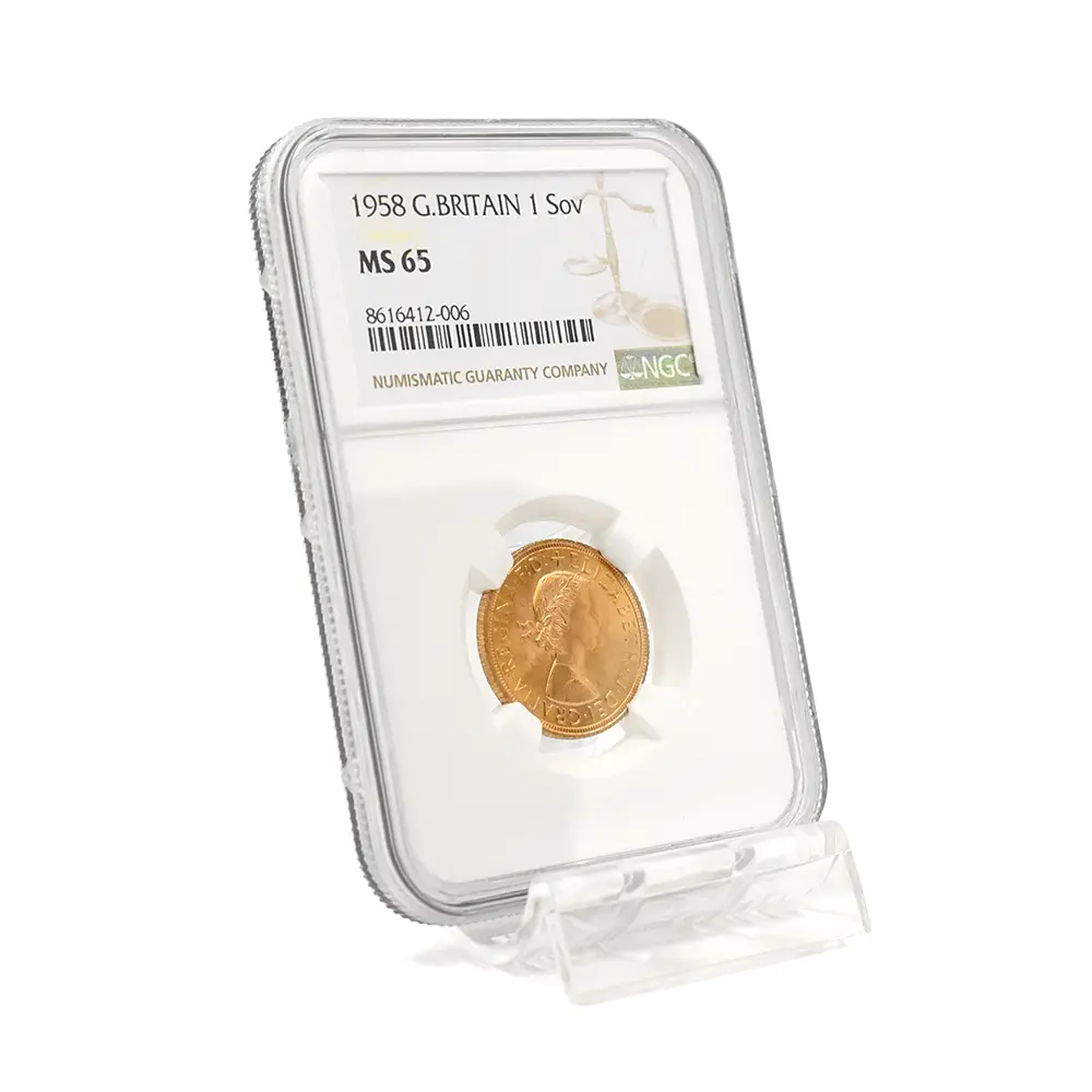 モダンコイン6:7109 イギリス 1958 エリザベス2世 ヤングヤング 聖ジョージ竜退治 ソブリン金貨 NGC MS65