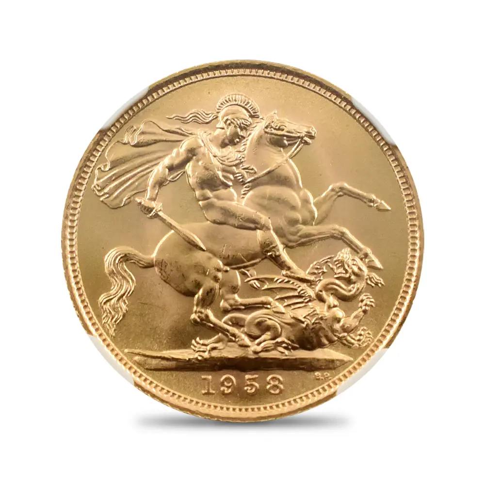 モダンコイン3:7108 イギリス 1958 エリザベス2世 ヤングヤング 聖ジョージ竜退治 ソブリン金貨 NGC MS66