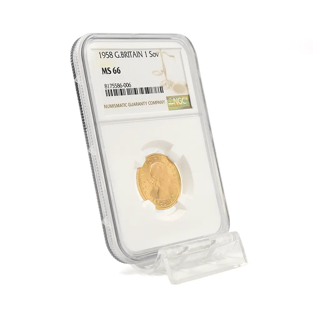 モダンコイン6:7108 イギリス 1958 エリザベス2世 ヤングヤング 聖ジョージ竜退治 ソブリン金貨 NGC MS66
