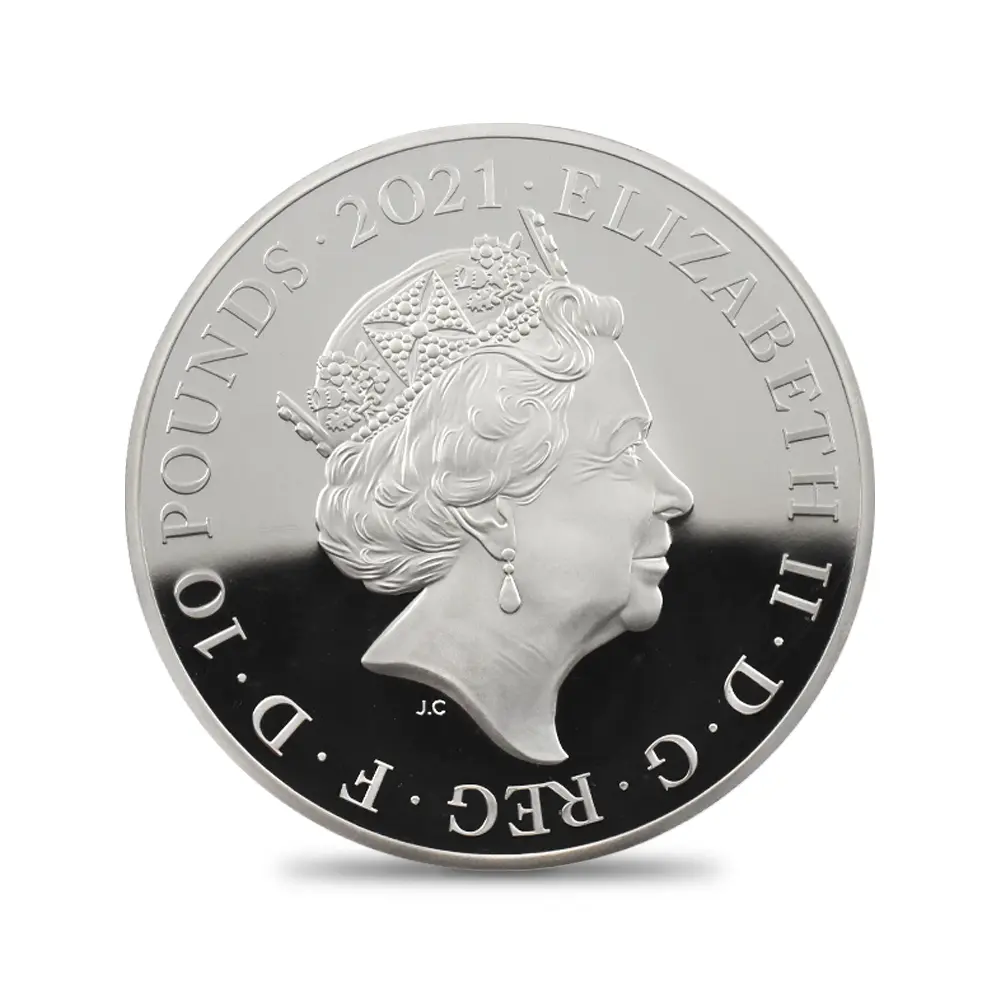 モダンコイン3:7105 イギリス 2021 エリザベス2世 ゴチッククラウン・ポートレート 10ポンド10オンス銀貨 NGC PF70UC 箱付き