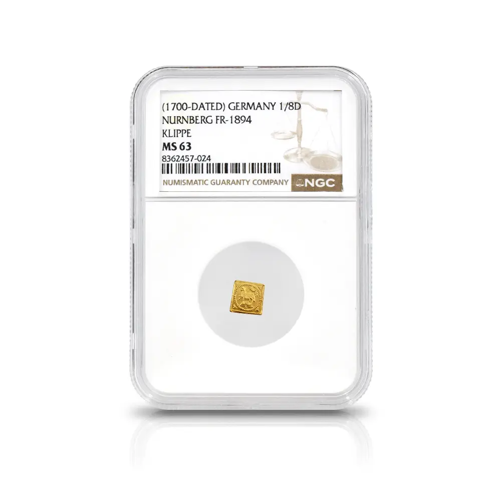 アンティークコイン4：7104 ドイツ ニュルンベルク 1700 神の子羊 1/8ダカット クリッペ(四角)金貨 NGC MS63 FR-1894