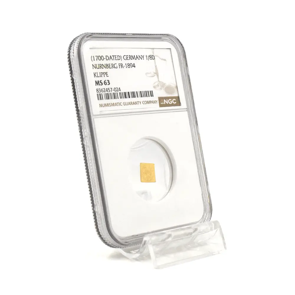 アンティークコイン6：7104 ドイツ ニュルンベルク 1700 神の子羊 1/8ダカット クリッペ(四角)金貨 NGC MS63 FR-1894