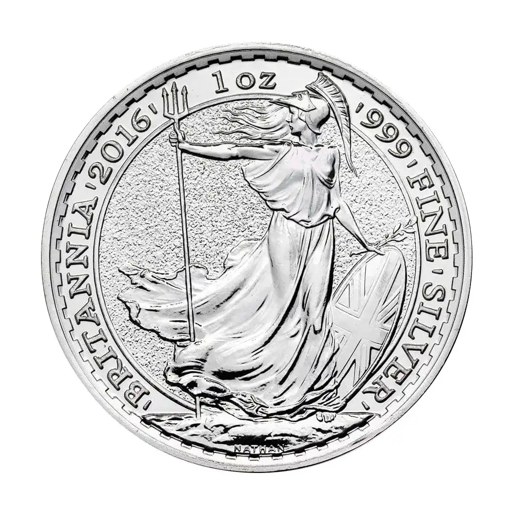 地金型s2：2885 イギリス 2016 エリザベス2世 ブリタニア 2ポンド 1オンス 地金型銀貨 【1枚】 (コインケース付き)
