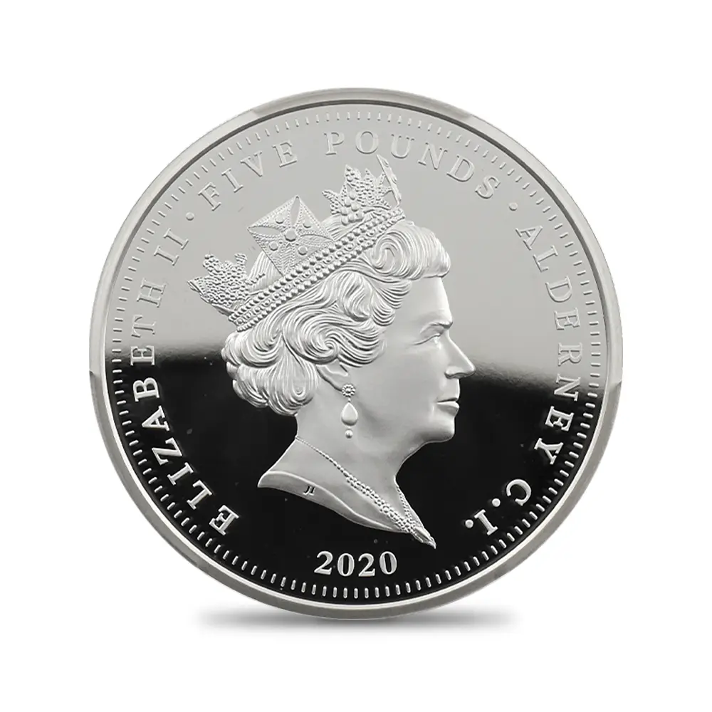 モダンコイン3：7120 オルダニー島 2020 エリザベス2世 スリーグレーセス 5ポンド2オンス 銀貨 ファーストストライク PCGS PR70DC