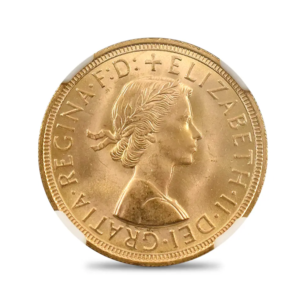 モダンコイン2:7106 イギリス 1957 エリザベス2世 ヤングヤング 聖ジョージ竜退治 ソブリン金貨 NGC MS66