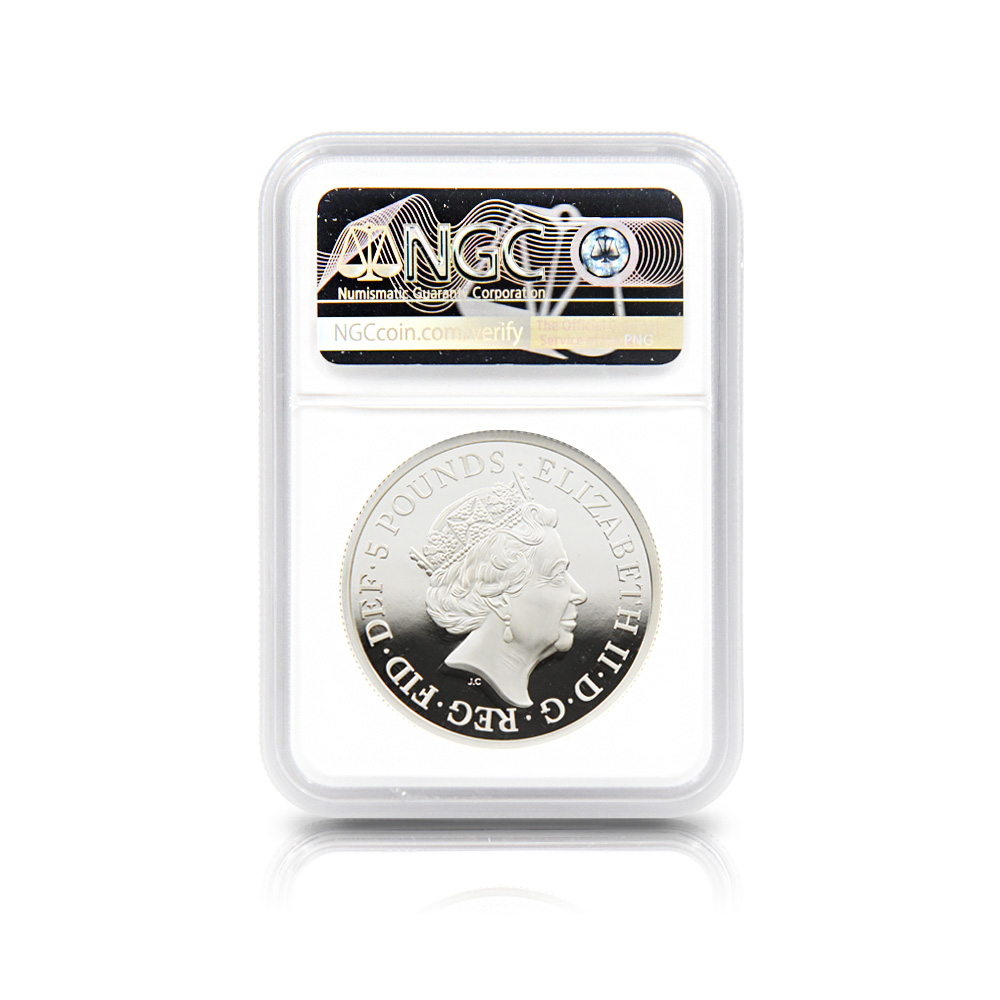 モダンコイン5:7126 イギリス 2019 エリザベス2世 ウナ&ライオン 5ポンド2オンス銀貨 NGC PF68UC 箱付き