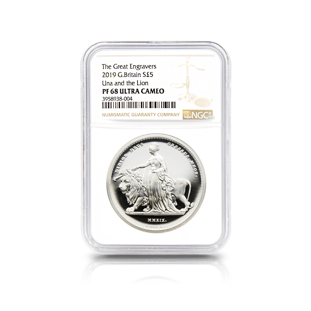 モダンコイン4:7126 イギリス 2019 エリザベス2世 ウナ&ライオン 5ポンド2オンス銀貨 NGC PF68UC 箱付き