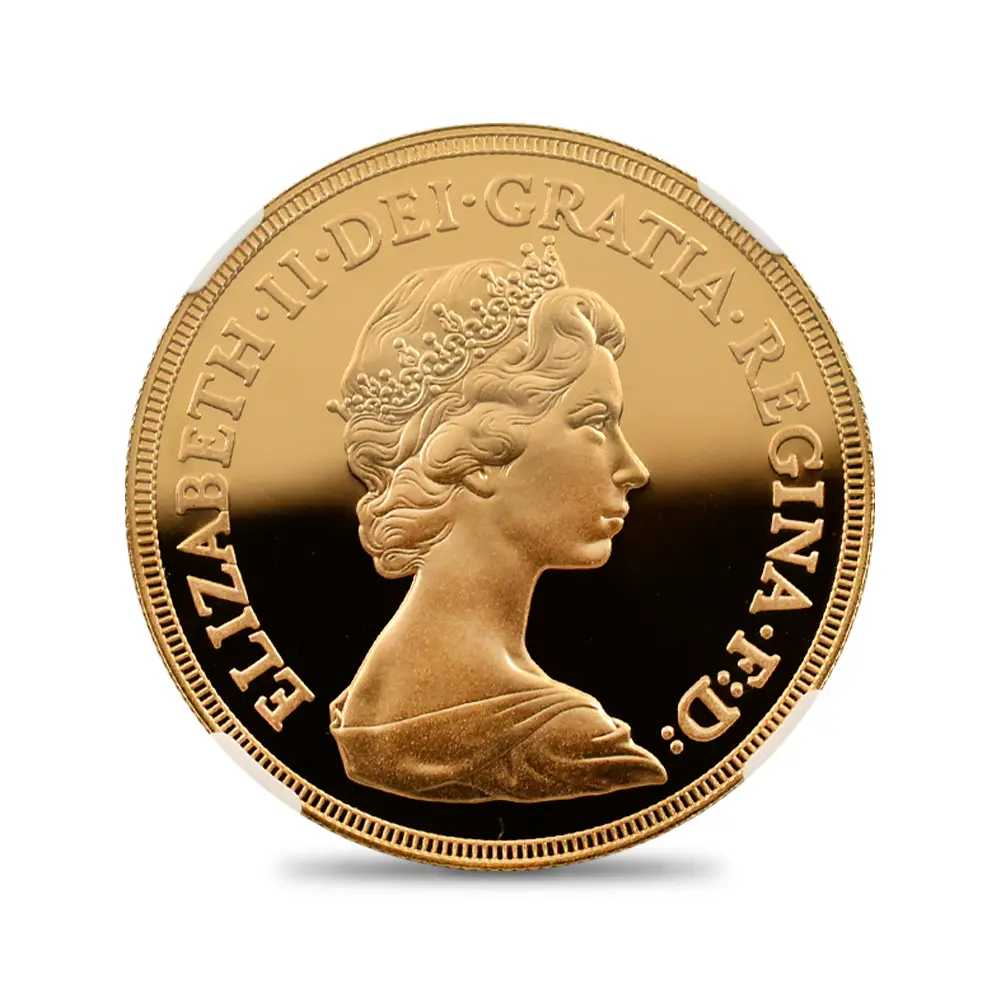 モダンコイン3：7124 イギリス 1981 エリザベス2世 ヤングエリザベス 聖ジョージ竜退治 5ソブリン金貨 NGC PF69UC
