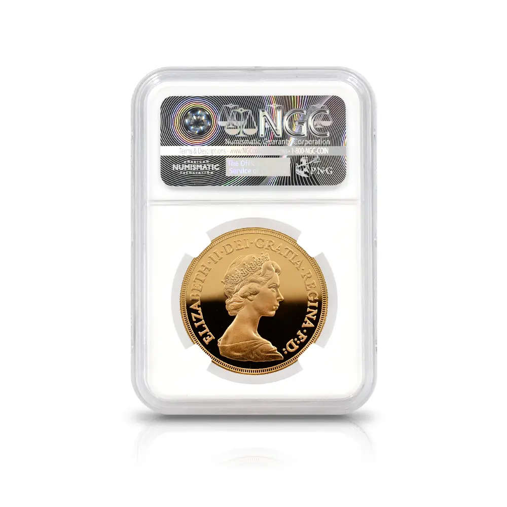 モダンコイン5：7124 イギリス 1981 エリザベス2世 ヤングエリザベス 聖ジョージ竜退治 5ソブリン金貨 NGC PF69UC