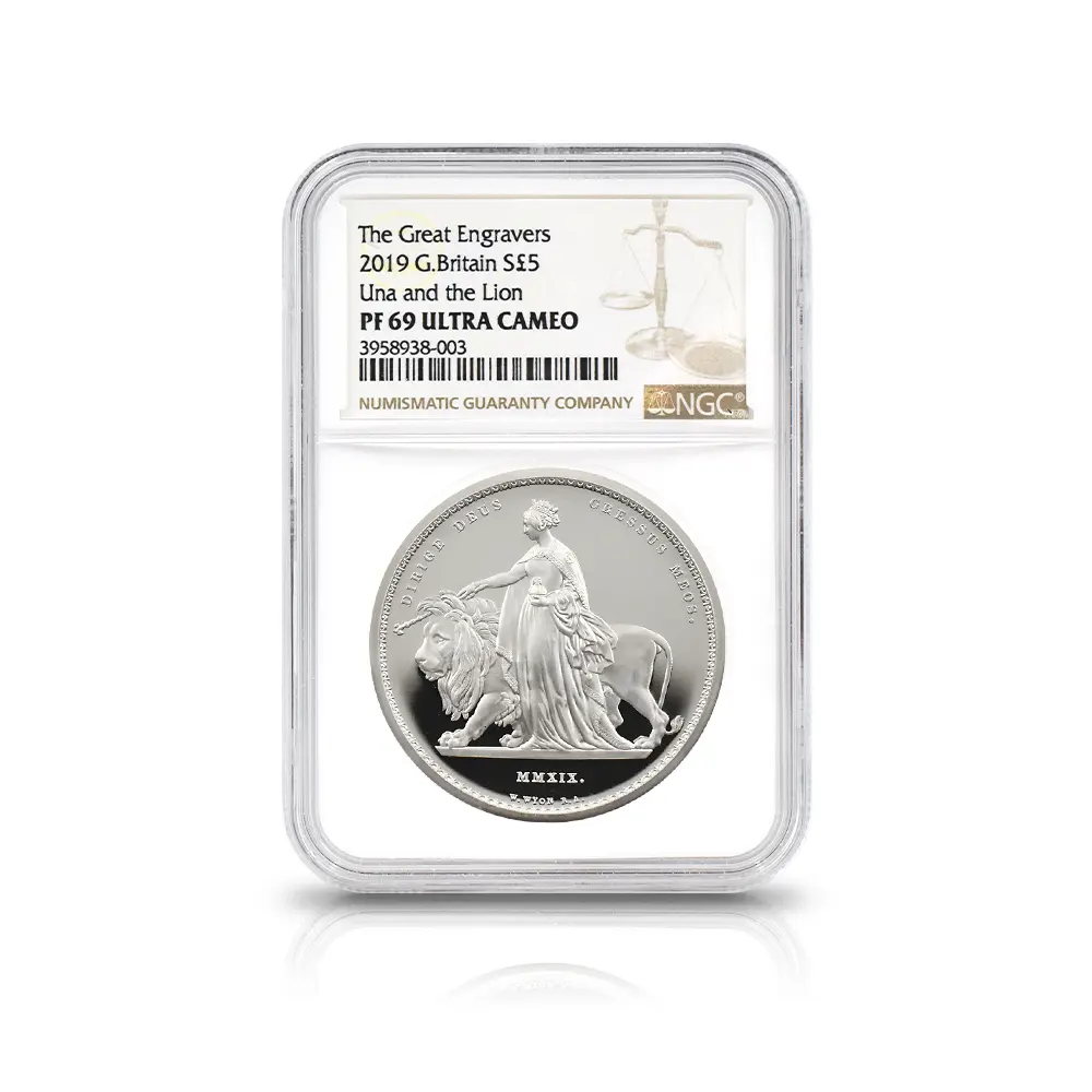 モダンコイン4：7127 イギリス 2019 エリザベス2世 ウナ＆ライオン 5ポンド2オンス銀貨 NGC PF69UC 箱付き