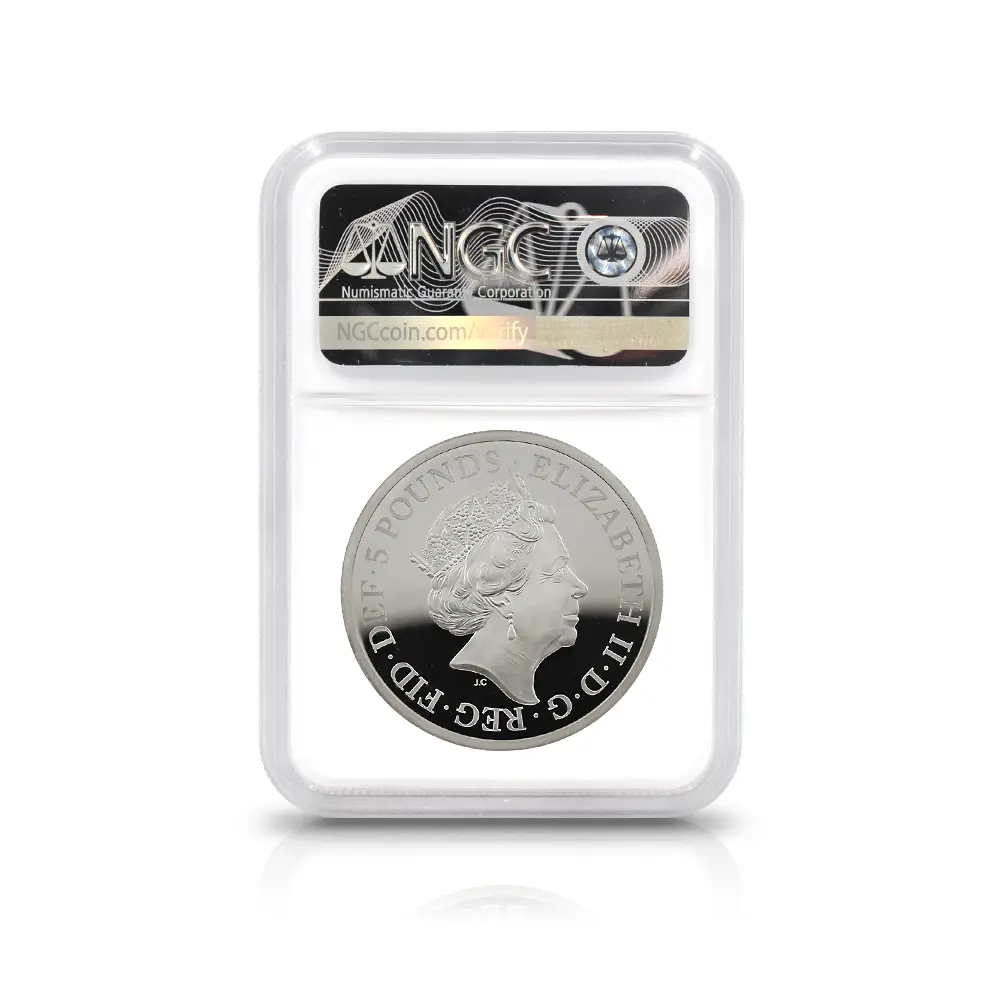モダンコイン5：7127 イギリス 2019 エリザベス2世 ウナ＆ライオン 5ポンド2オンス銀貨 NGC PF69UC 箱付き