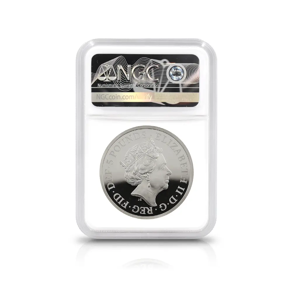 モダンコイン5：7128 イギリス 2019 エリザベス2世 ウナ＆ライオン 5ポンド2オンス銀貨 NGC PF69UC エリザベス2世ラベル 箱付き