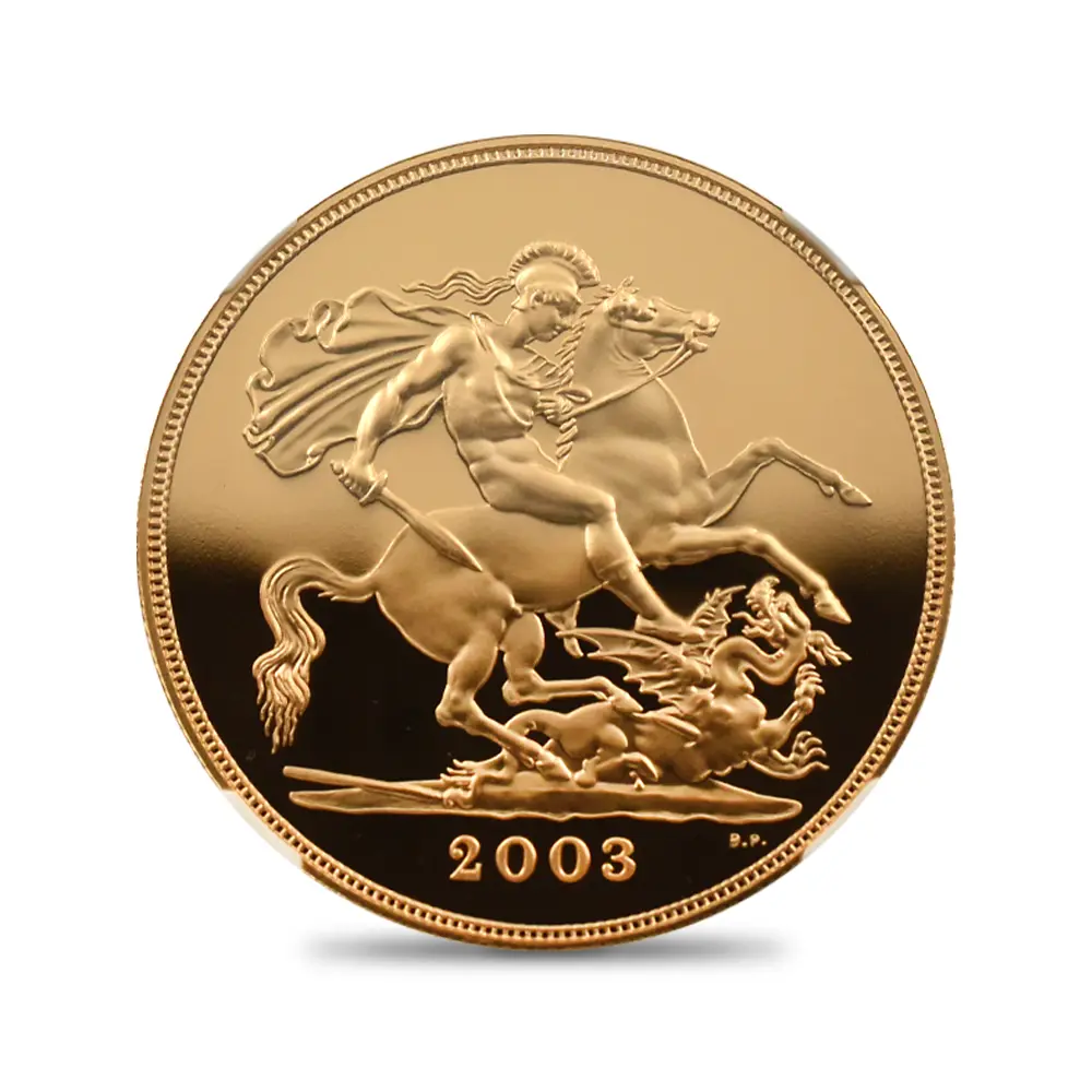 モダンコイン2：7131 イギリス 2003 エリザベス2世 聖ジョージ竜退治 5ソブリン金貨 NGC PF69UC