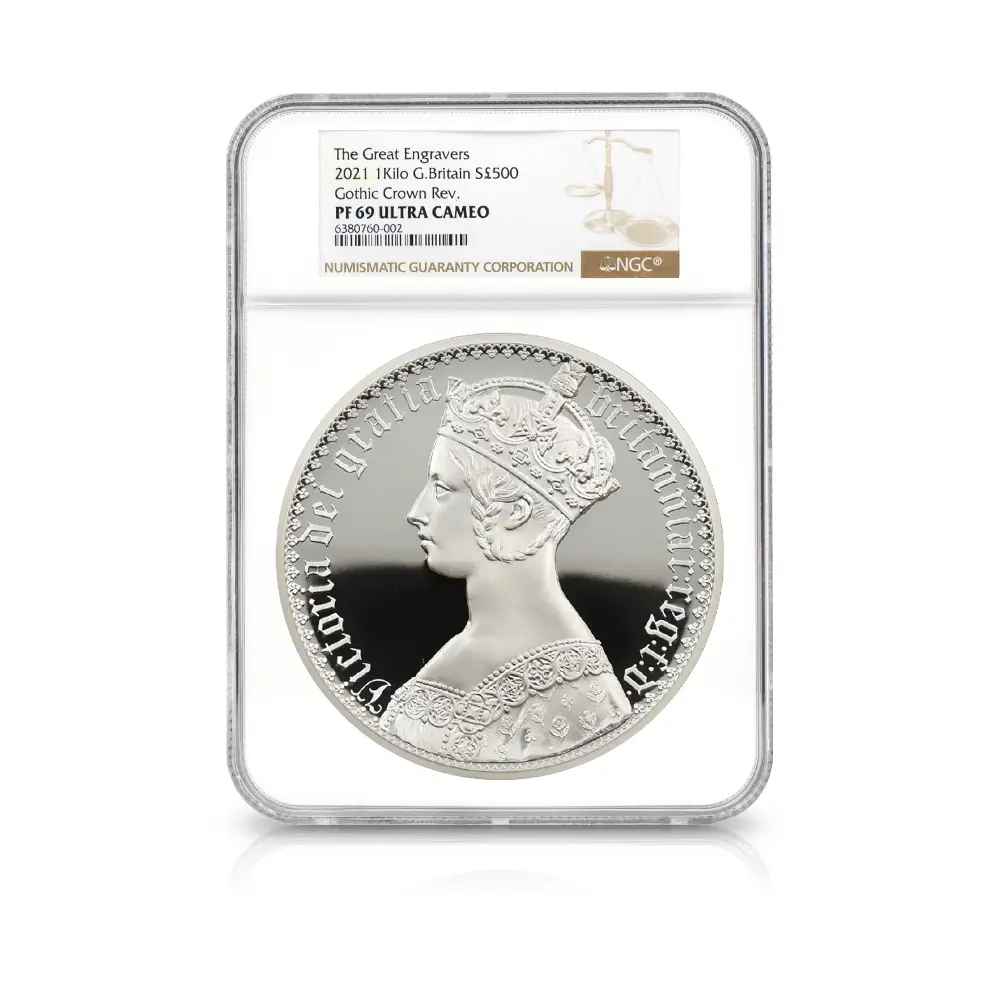 モダンコイン4：7130 イギリス 2021 エリザベス2世 ゴチッククラウン・ポートレート 500ポンド１キロ銀貨 NGC PF69UC 箱付き