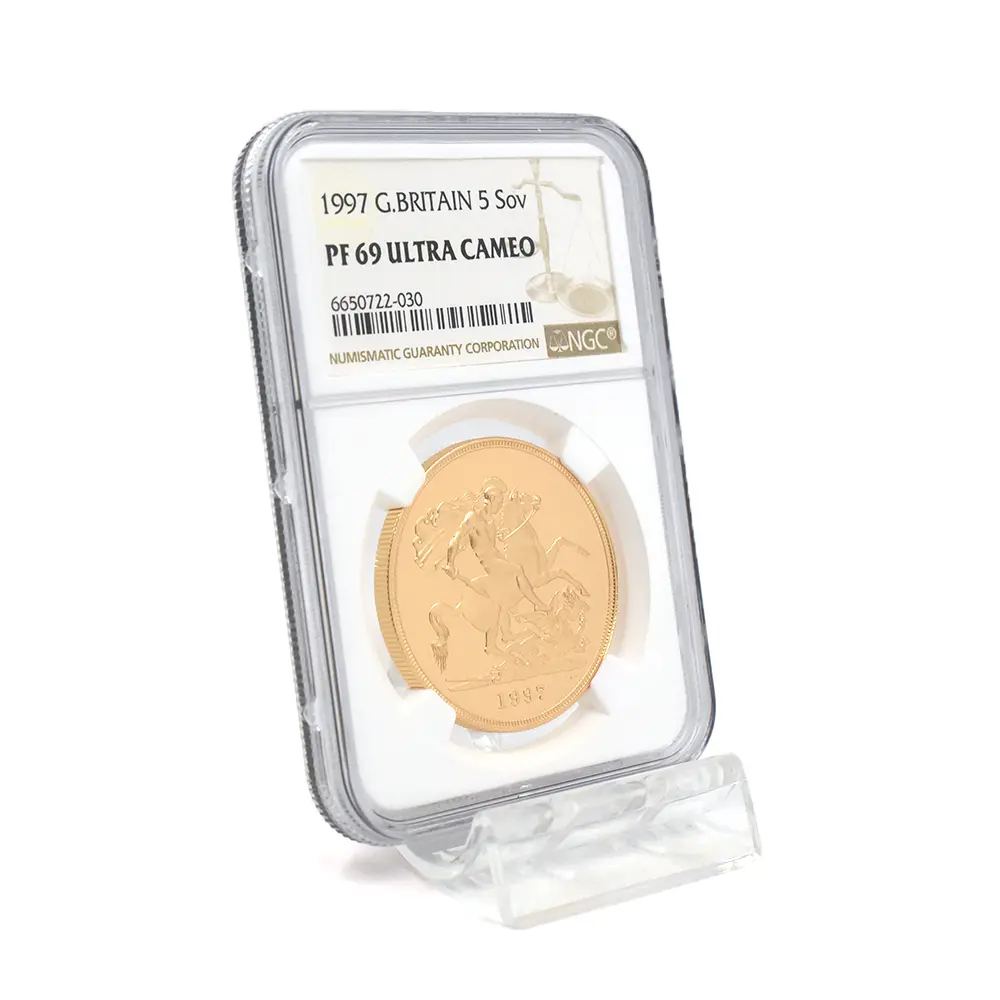 モダンコイン6：7132 イギリス 1997 エリザベス2世 ミドルエリザベス 聖ジョージ竜退治 5ソブリン金貨 NGC PF69UC
