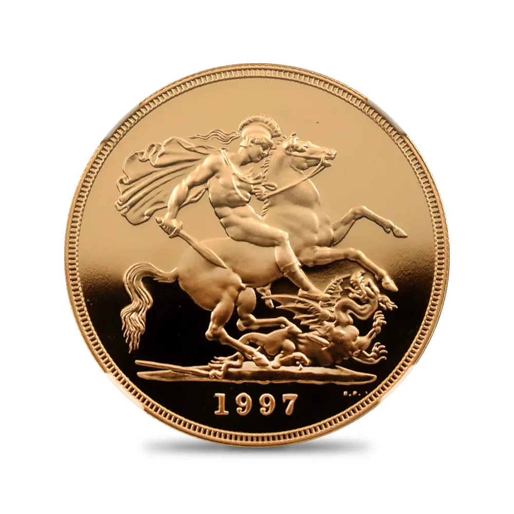モダンコイン2：7133 イギリス 1997 エリザベス2世 ミドルエリザベス 聖ジョージ竜退治 5ソブリン金貨 NGC PF69UC