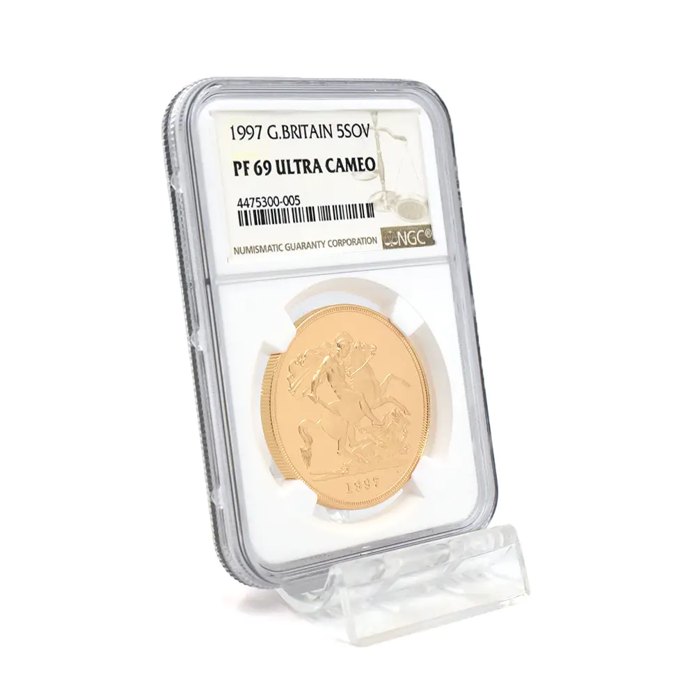 モダンコイン6：7133 イギリス 1997 エリザベス2世 ミドルエリザベス 聖ジョージ竜退治 5ソブリン金貨 NGC PF69UC