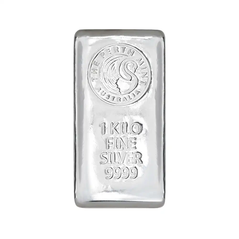地金型3：7134 オーストラリア 銀の延べ板 シルバーバー 1キロ 1000g パースミント発行2023年アップグレードデザイン 【10本】 (桐箱付き)