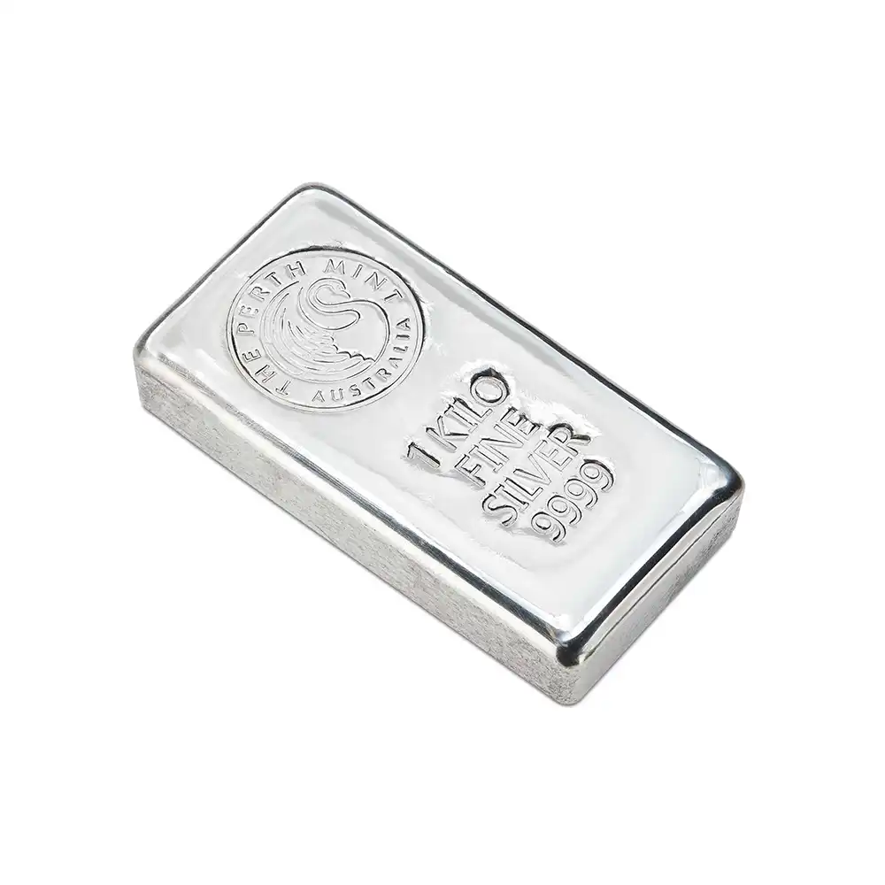 地金型6：7134 オーストラリア 銀の延べ板 シルバーバー 1キロ 1000g パースミント発行2023年アップグレードデザイン 【10本】 (桐箱付き)