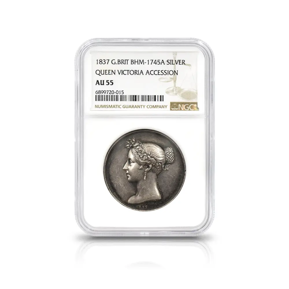 メダル4：7135 イギリス 1837 ヴィクトリア女王 即位記念 銀メダル NGC AU55 BHM-1745A