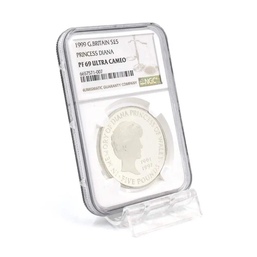 モダンコイン6：7137 イギリス 1999 エリザベス2世 ダイアナ妃追悼記念 5ポンド銀貨 NGC PF69UC 箱付き