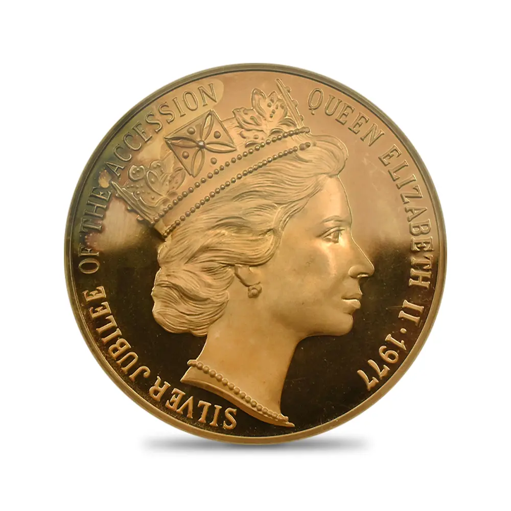 メダル2：7139 イギリス 1977 エリザベス2世 即位25周年記念シルバージュビリー 金メッキ銀メダル NGC MS63
