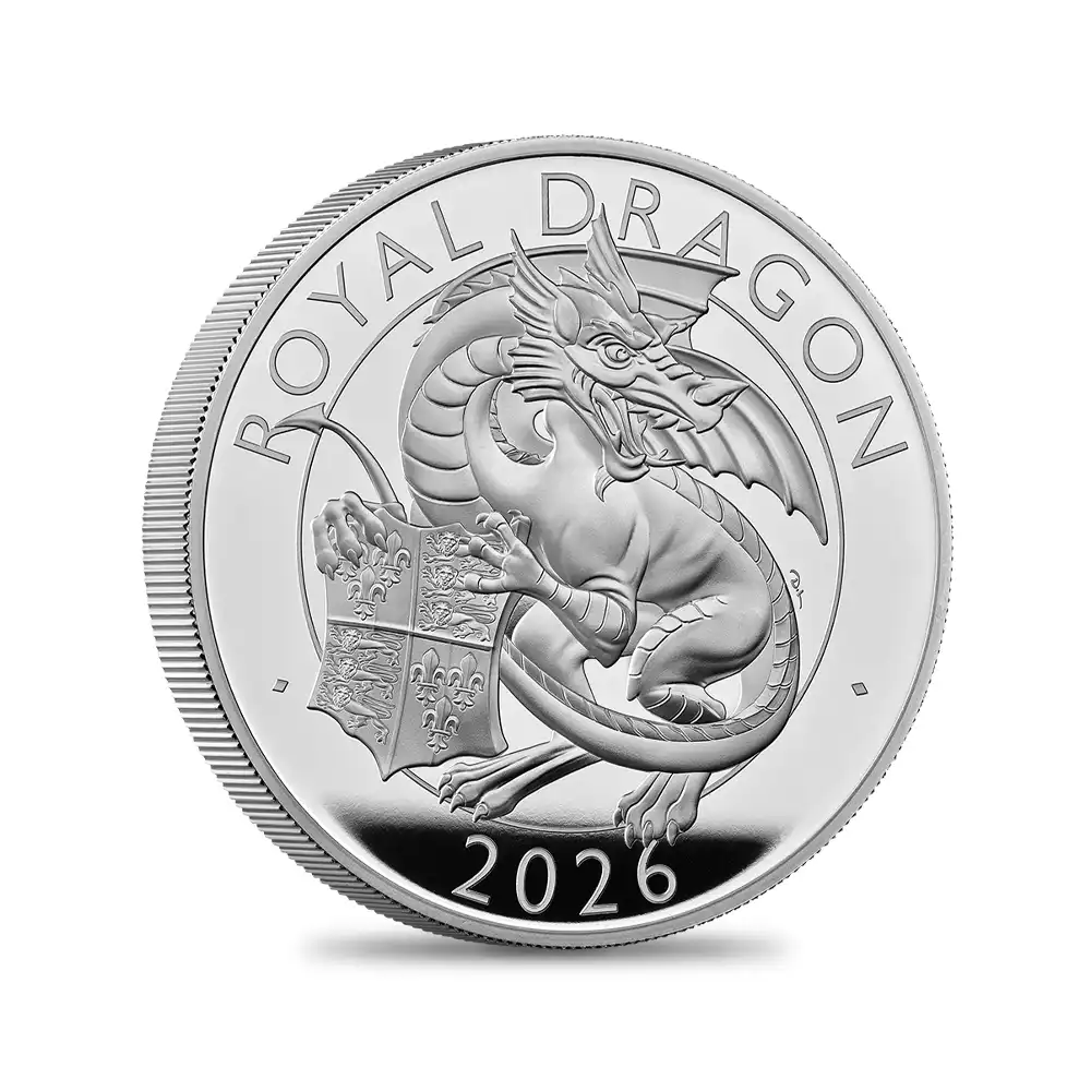 モダンコイン2：7142 イギリス 2026 チャールズ3世 ロイヤルテューダービースト ロイヤルドラゴン 10ポンド5オンスプルーフ銀貨 未鑑定 箱付き【ご予約承り品】
