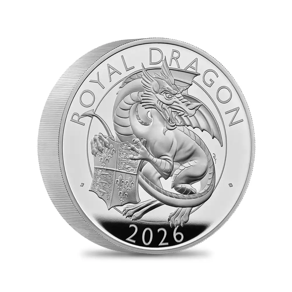 モダンコイン2：7143 イギリス 2026 チャールズ3世 ロイヤルテューダービースト ロイヤルドラゴン 10ポンド10オンスプルーフ銀貨 未鑑定 箱付き【ご予約承り品】