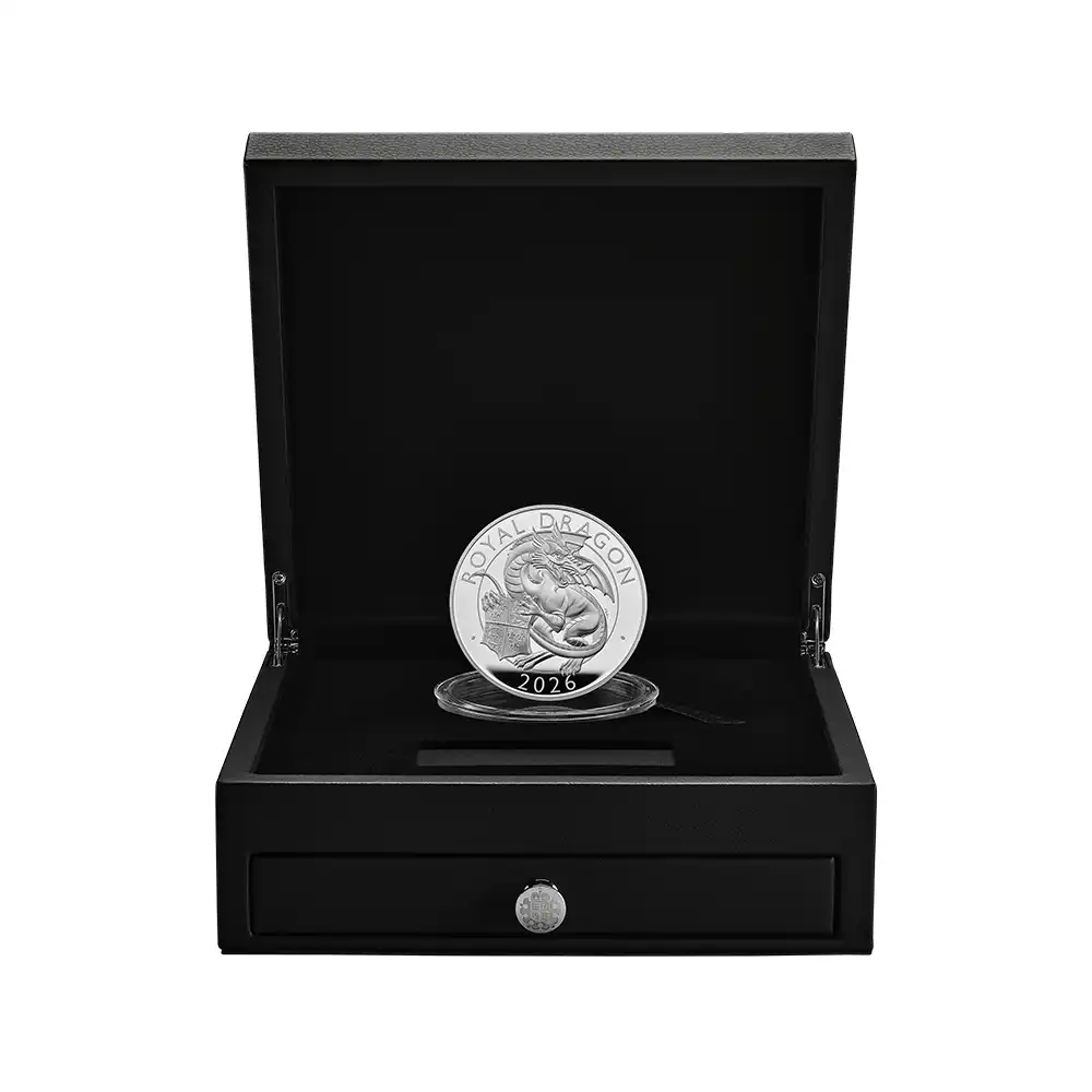 モダンコイン4：7143 イギリス 2026 チャールズ3世 ロイヤルテューダービースト ロイヤルドラゴン 10ポンド10オンスプルーフ銀貨 未鑑定 箱付き【ご予約承り品】