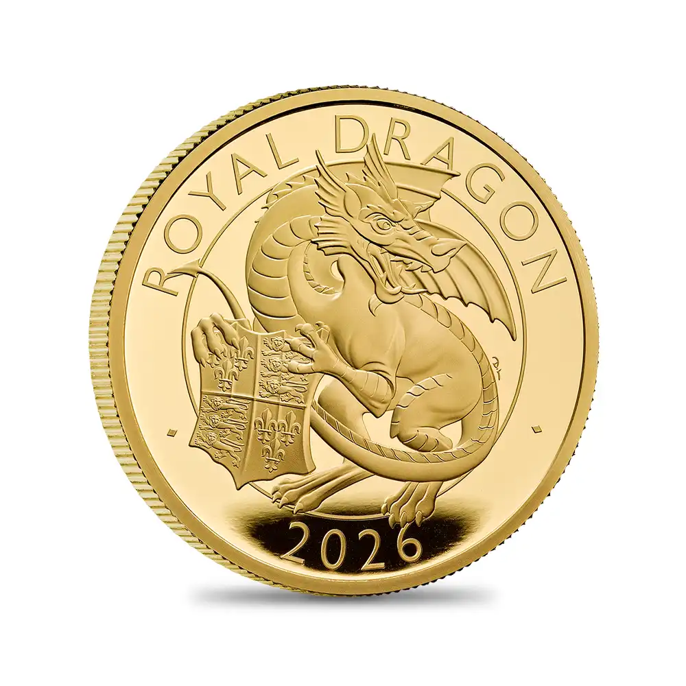 モダンコイン2：7144 イギリス 2026 チャールズ3世 ロイヤルテューダービースト ロイヤルドラゴン 100ポンド1オンスプルーフ金貨 未鑑定 箱付き【ご予約承り品】