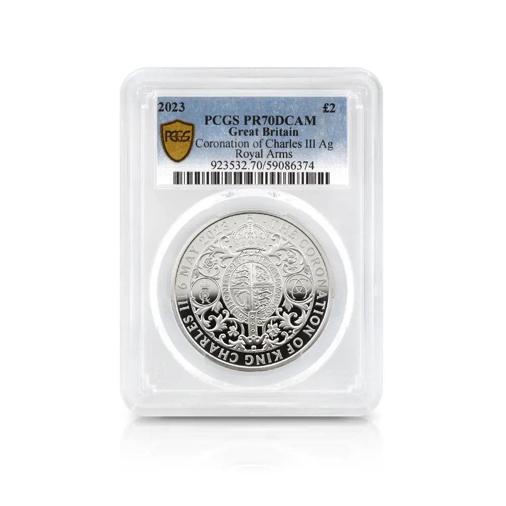 モダンコイン4：7146 イギリス 2023 チャールズ3世 戴冠記念 2ポンド1オンス銀貨 PCGS PR70DC 箱付き