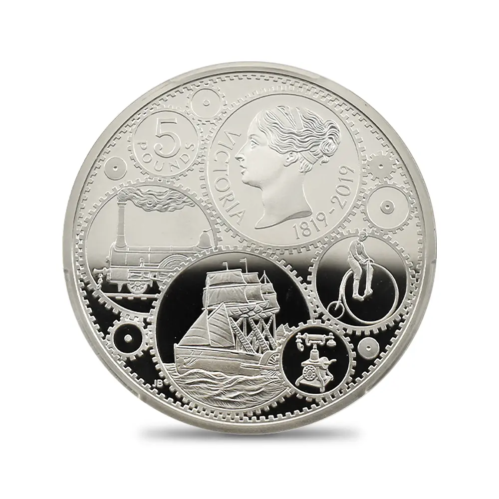 モダンコイン2：7147 イギリス 2019 エリザベス2世 ヴィクトリア女王生誕200周年記念 5ポンド銀貨 PCGS PR70DC 箱付き
