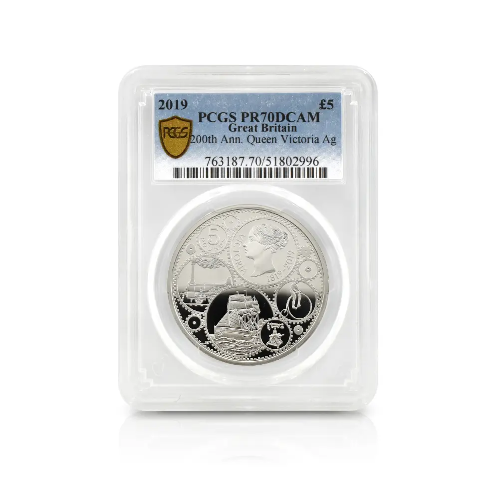 モダンコイン4：7147 イギリス 2019 エリザベス2世 ヴィクトリア女王生誕200周年記念 5ポンド銀貨 PCGS PR70DC 箱付き
