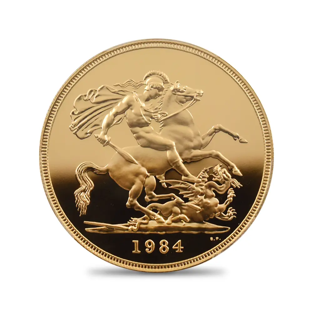 モダンコイン3：7149 イギリス 1984 エリザベス2世 ヤングエリザベス 聖ジョージ竜退治 5ソブリン金貨 PCGS PR70DC S-SE1