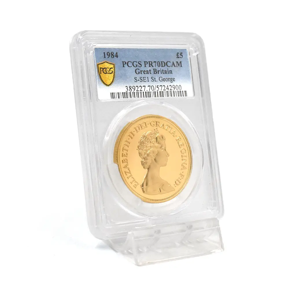 モダンコイン6：7149 イギリス 1984 エリザベス2世 ヤングエリザベス 聖ジョージ竜退治 5ソブリン金貨 PCGS PR70DC S-SE1